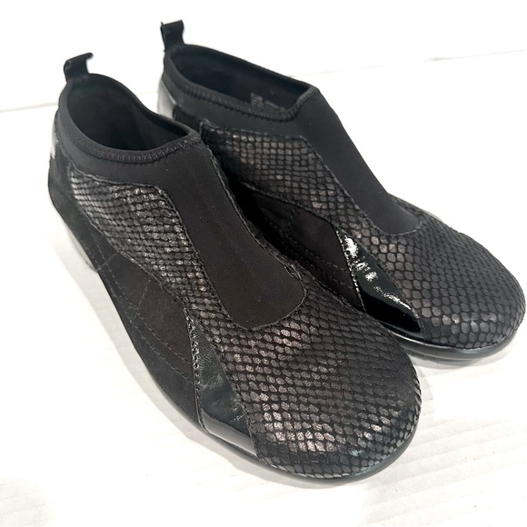 Aerosoles Legend Suede Snakeskin Shoes Slip On Low Heel Loafer Women's 8.5 Black - Picture 1 of 6